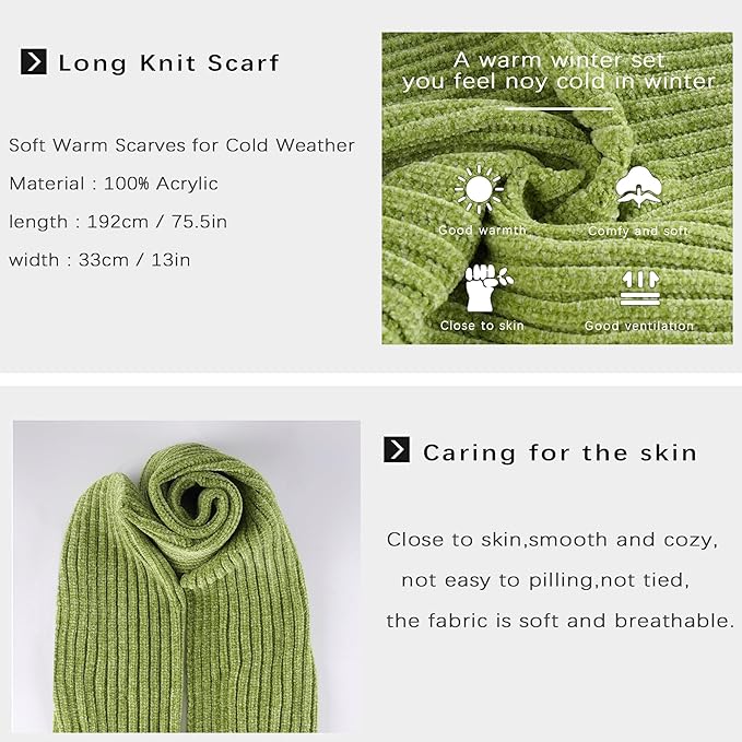 Womens Winter Knit Warm Hat Beanie Long Scarf Touch Screen Gloves Set Skull Caps Neck Scarves for Women