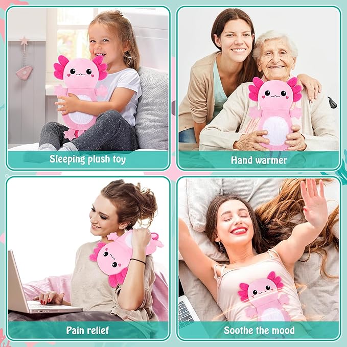 Axolotl Microwave Heating Pad for Period Cramps, Animals Microwavable Heating Pad for Shoulder Neck Knee Pain Relief, Cute Pink Axolotl Plush Heat Pack for Women Mother's Day and Kids Birthday