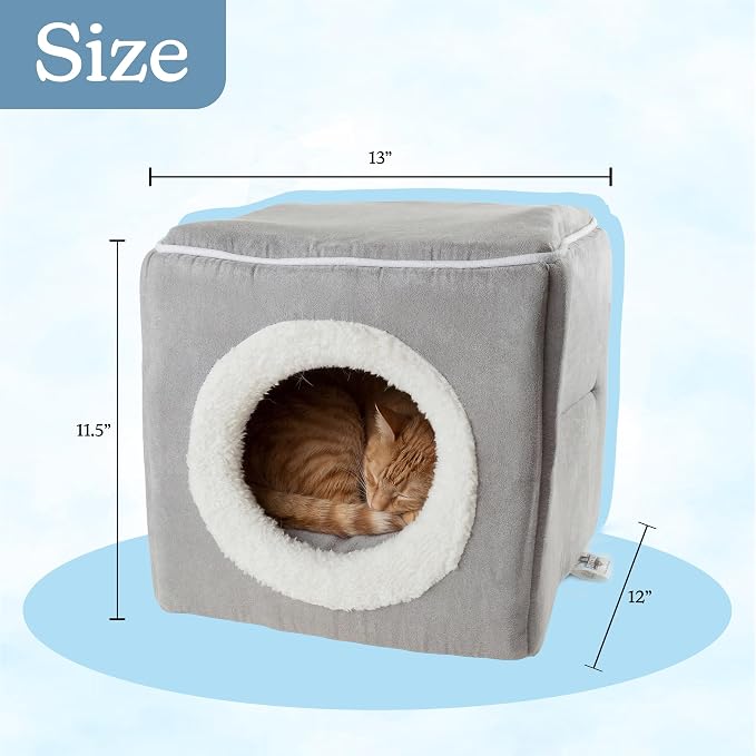 Cat House - Indoor Bed with Removable Foam Cushion - Cat Cave for Puppies, Rabbits, Guinea Pigs, Hedgehogs, and Other Small Animals by PETMAKER (Gray)