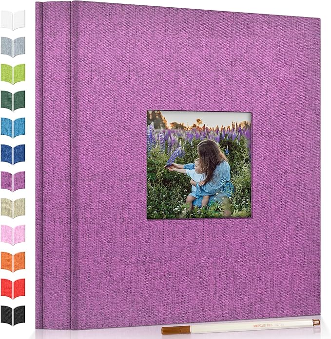 Photo Album Self Adhesive Scrapbook Album for 3x5 4x6 5x7 8x10 Pictures,60 Pages Linen Cover with Display Window DIY Photo Book,Ideal Gifts for Family Travel Wedding Baby