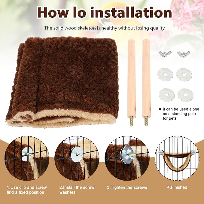 BWOGUE Bird Nest Bed Hanging Hammock, Parakeet Bed for Cage, Cockatiel Bed | Warm Fleece Snuggle Hut, Double-Layer Comfort, Wooden Perch Setup, Washable Hammock