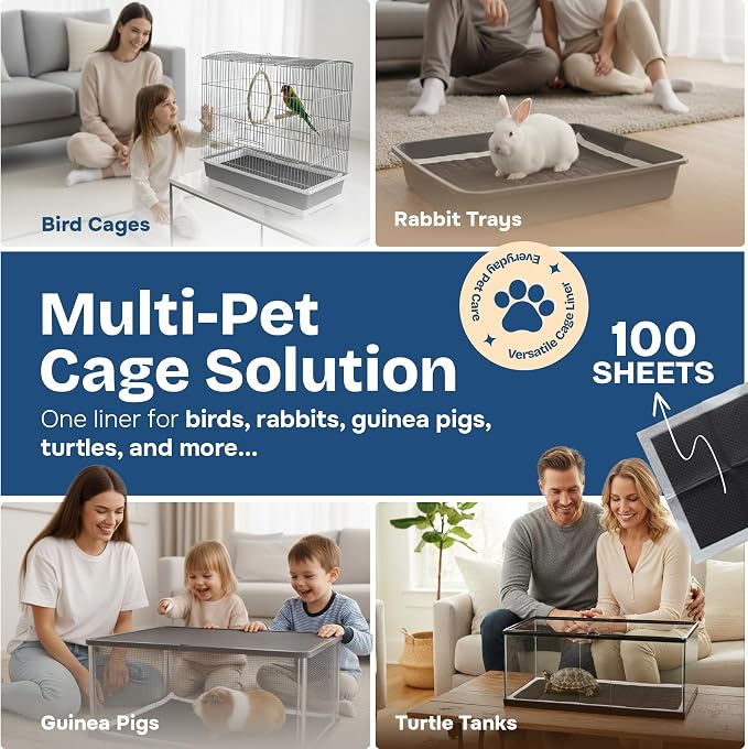 PHOBA Bamboo Charcoal Bird Cage Liners, 18''x24'', 100Sheets, Bamboo Charcoal Odor Control Papers, Super Absorbent Disposable Tray Mats for Parrots, Parakeets, Cockatiels.