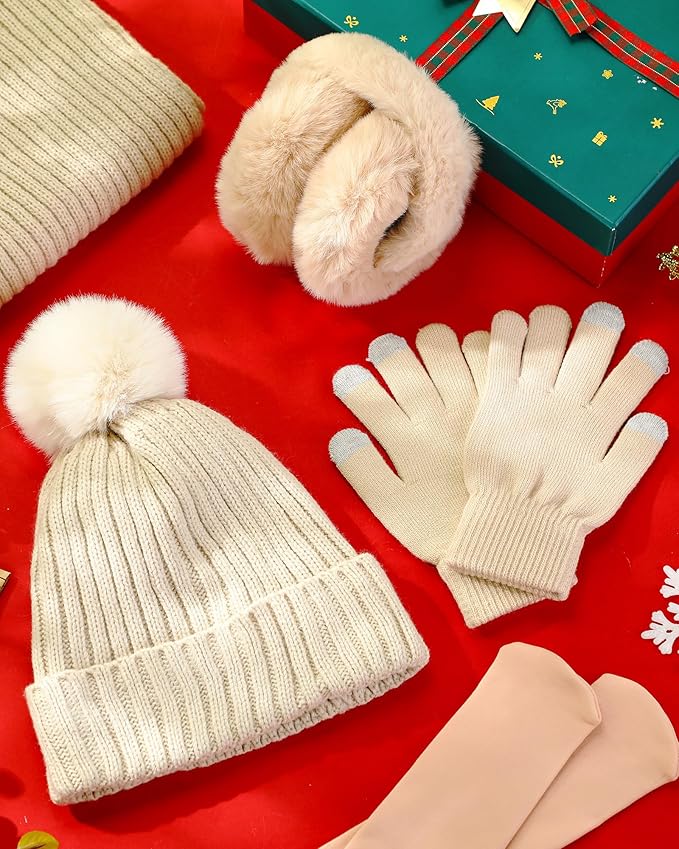 Geyoga 6 Pcs Winter Warm Set for Women Warm Beanies Hats Touchscreen Gloves Long Scarf Ear Muffs Socks Winter Gifts for Women