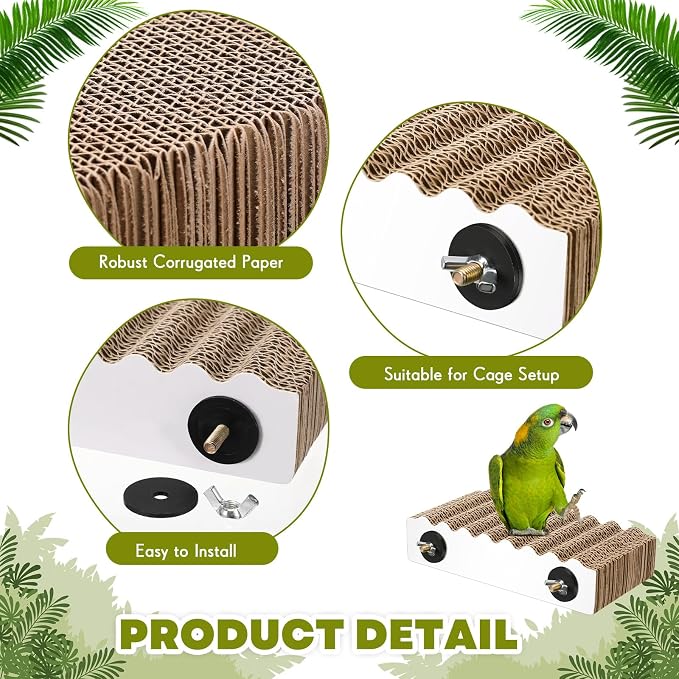 CroBlissful 2-Piece Bird Platforms - Macaw, Small Parakeet, Conure, Budgie - Brown Cardboard Bird Perch - Paw Grinding Stand - Parrot Playground