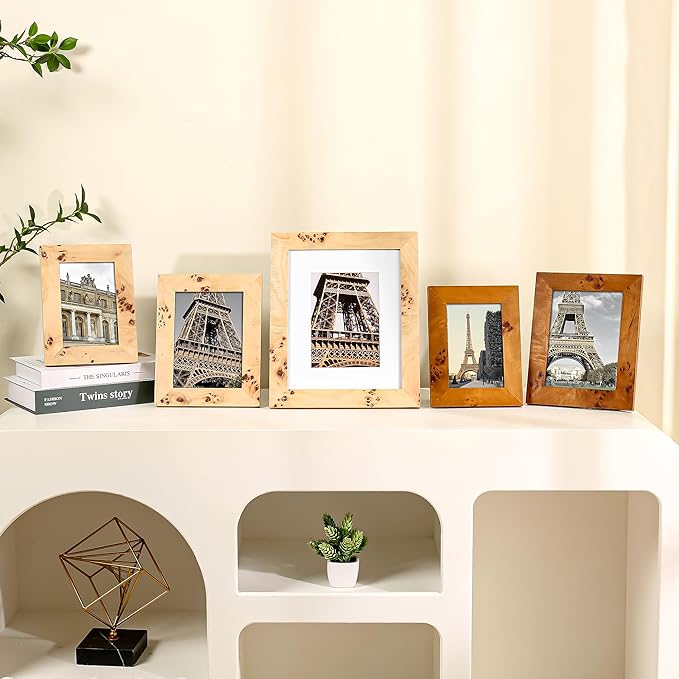 Concepts DHD, Burl Wood Picture frame, Wallhung Décor In Bulk, Perfect For Wall Photo Collage (11x14 matted to 8x10, 4 Pack)
