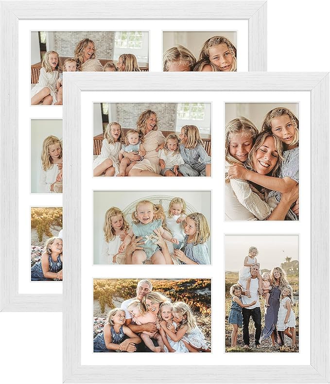 11x13 Collage frame with 5 Openings 4X6 Pictures, Multiple Picture Frame with Mat, Wall or Tabletop Decor, White Wood Grain,2 Pack