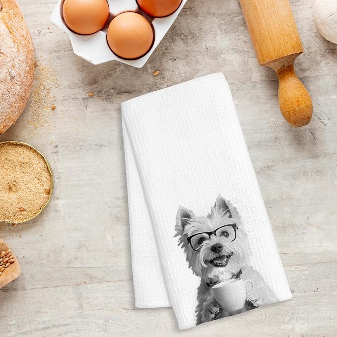 Funny West Highland Terrier Decor Coffee Kitchen Towels Gift, West Highland Terrier Dog Gifts, Coffee Gifts for Women, Dog Lover Gift Dish Hand Tea Towels for Kitchen Bar Decor, 16x24 Inch