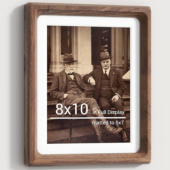 Heimlove 8x10 Picture Frames Natural Walnut,Original Wood Hand Make Crafted Photo Frame with Mat to 5x7 Graduation Picture Display,Family Picture,Wedding Picture Tabletop & Wall Decoration