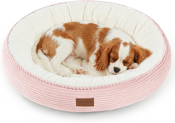 Love's cabin Round Donut Cat and Dog Cushion Bed, 30in Pet Bed for Medium or Large Dogs, Anti-Slip & Water-Resistant Bottom, Soft Durable Fabric Pet Beds, Washable Calming Cat Bed, Light Pink