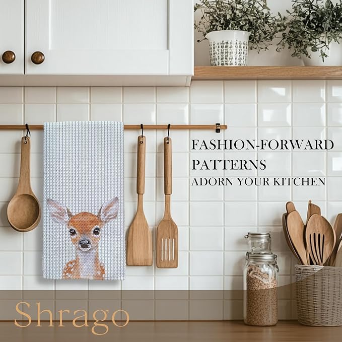 Cute Deer Bathroom Hand Towels, Kids Bathroom Decor, Deer Gifts, Forest Animal Nursery Decorative Hand Towels for Kids Bath Room Washroom Toilet, 16x24 Inch