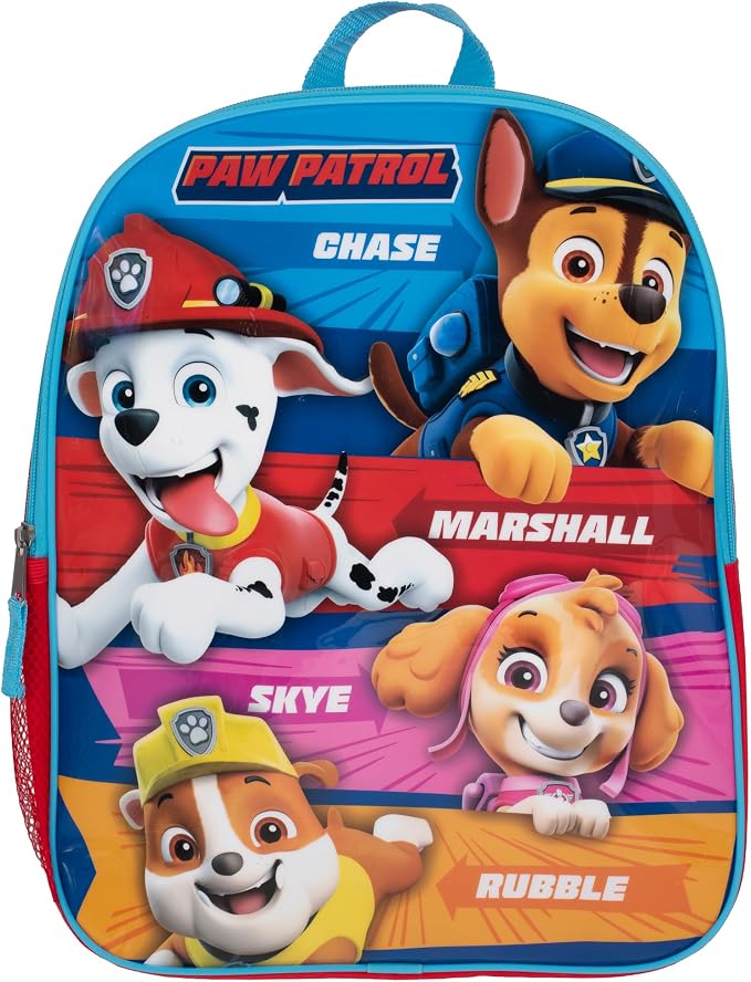 AI ACCESSORY INNOVATIONS Paw Patrol Kids Backpack, Girls & Boys 15" School Book Bag Featuring Chase, Marshall, Skye, and Rubble, Red