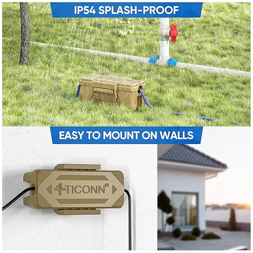 TICONN Outdoor Electrical Box, IP54 Splash-Proof Outdoor Extension Cord Cover, Protects Power Strip, Plug, Socket, Timer, Holiday Lights (Brown, Small)