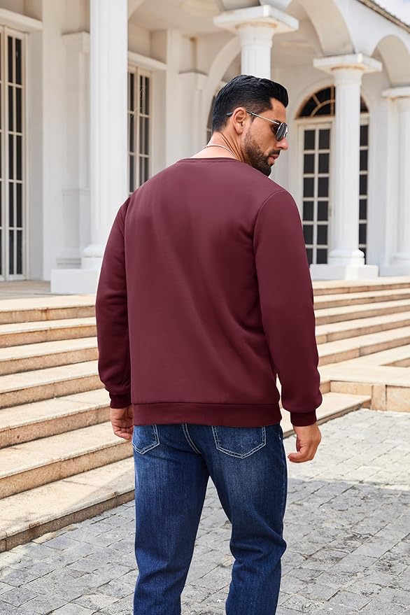 Boladeci Men's Full Sherpa Lined Crewneck Sweatshirts Heavy-weight Fleece Pullover Thick Thermal Long Sleeve Cotton