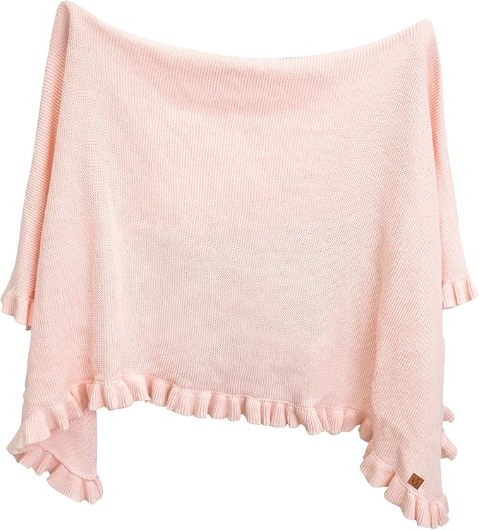 Ruffle Knit Blanket for Baby - 100% Luxury Soft Cotton Knit Warm Cozy Cuddle Stroller Crib Blanket for Newborns, Infants, & Toddlers (Pink)