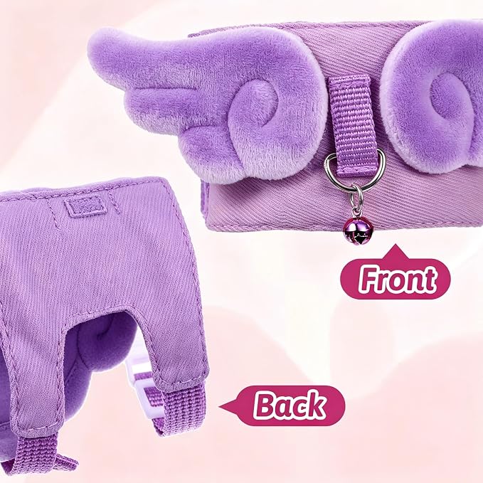 Ferret Harness and Leash Set Small Animals Vest Harness Soft-Harness Leash Vest Set with Bell Guinea Pig Clothes for Baby Ferret Rats Hamster Teacup Chihuahua Mouse Small Pet (Purple)
