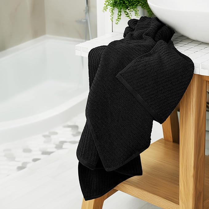 Tens Towels Pack of 6 Zero Twist Towels Set, 2 Bath, 2 Hand, 2 Waschloths, 100% Cotton, Light Weight, Extra Absorbent, Exceptional Softness, Perfect for Bathroom (Black)