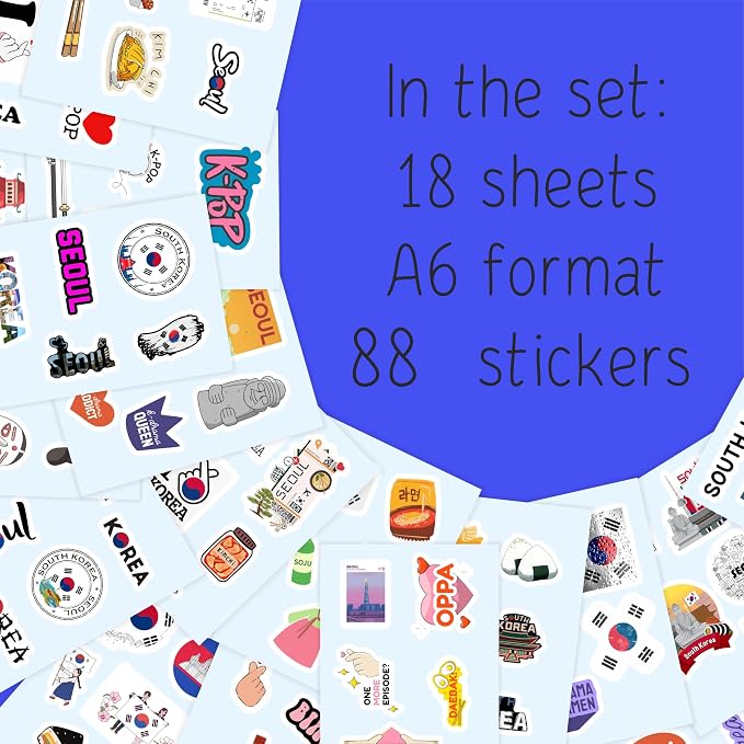 South Korea Stickers, Korean Stickers for Water Bottle & Laptop - South Korea Party Supplies & Decorations, Waterproof Vinyl Decals, Gifts for Women & Men