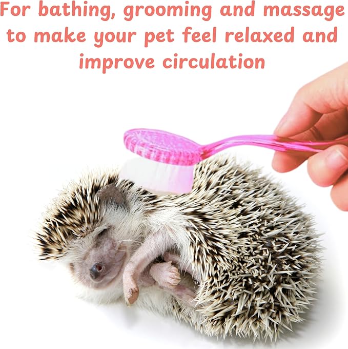 Hedgehog Toe Nail Clippers and Comb Set, 2 Pcs Hedgehog Soft Cleansing Brush and Toenail Clipper with Magnifier, Hedgehogs Massage Combs and Small Nail Clippers, Small Pet Grooming Supplies (Pink)