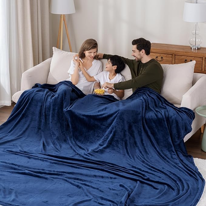 Berkshire Blanket VelvetLoft Big Oversized King Family Blanket, All Season Mid-Weight Ultra Silky and Fuzzy, Seamless Extra Large(Dress Blues, 120x120 Inches)
