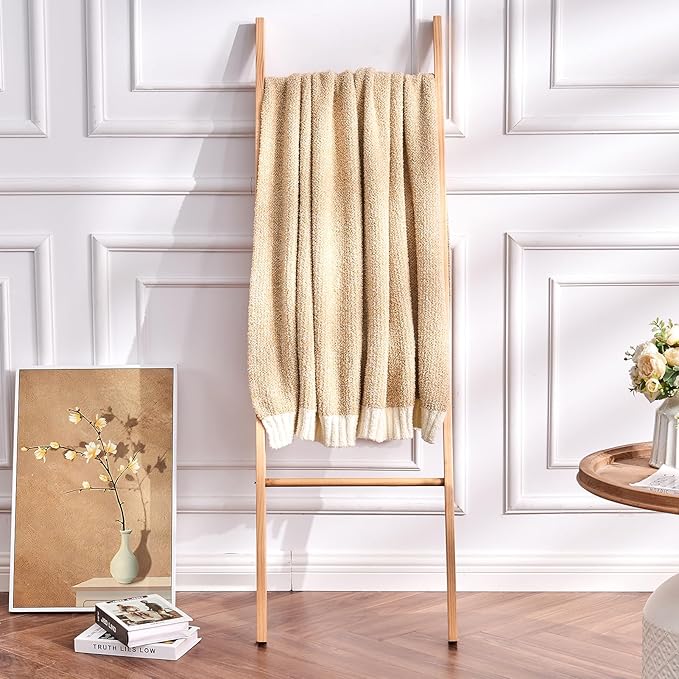 CozeCube Super Soft Fullfy Microfiber Reversible Knitted Blankets, Warm Cozy Fuzzy Plush Throw, Beige and White Melange Throw Blanket for Couch Bed Sofa, 60" x 80"