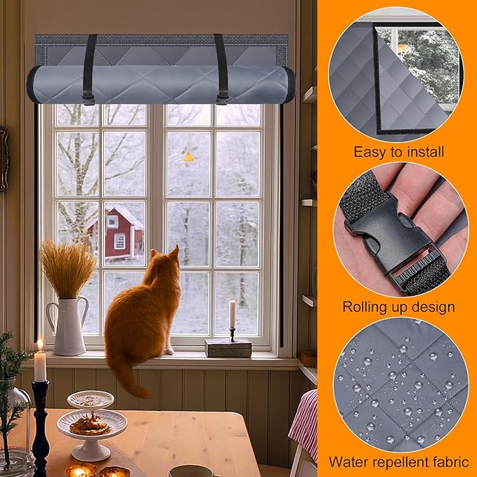 3 Layer 28x39in Thermal Insulated Window Cover for Winter,Roll-Up Insulated Window Blanket with Hook & Loop,Windows Insulation Kit for Bedroom Attic RV to Keep Winter Warm