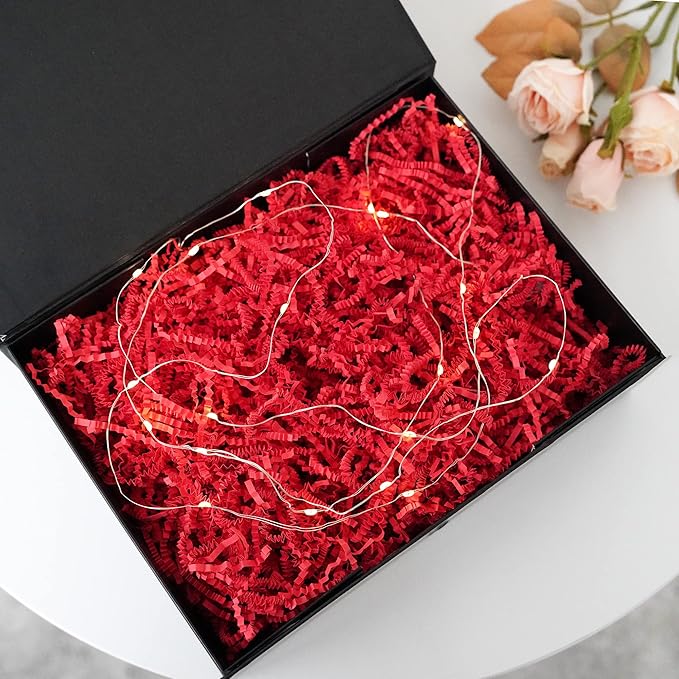 Bobobag - 1LB Crinkle Cut Paper Shred Filler Recyclable Gift Wrap Confetti Raffia Grass Shred Paper for Easter Baskets Filler Creative Eggs Decor (Red)