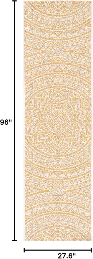 SAFAVIEH Washable Rug Outdoor Courtyard Collection - 2'3" x 8' Runner, Ivory & Gold, Non-Shedding & Easy Cleaning, Ideal for Patio, Entryway, Mudroom, Hallway, Kitchen (CY8734-56012)