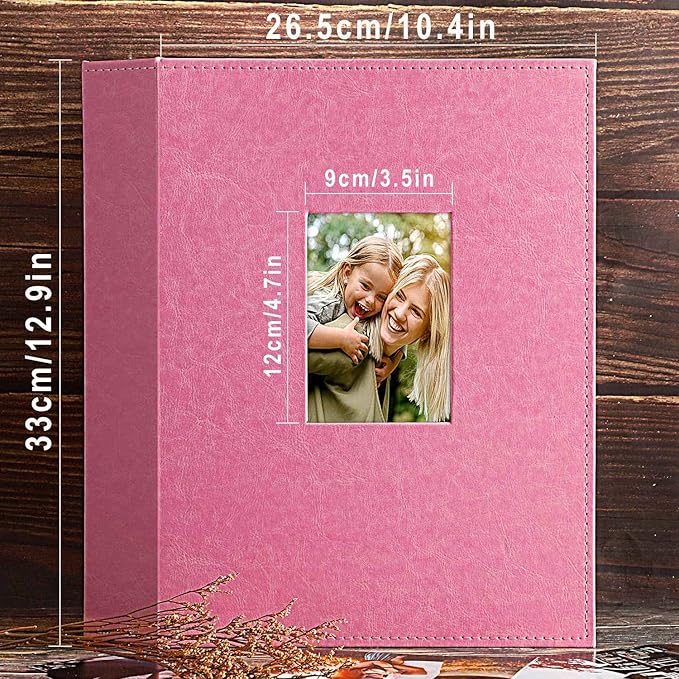 Ywlake Photo Album 4x6 400 Pockets, Leather Photo Albums Holds 400 Vertical Pictures Only Pink