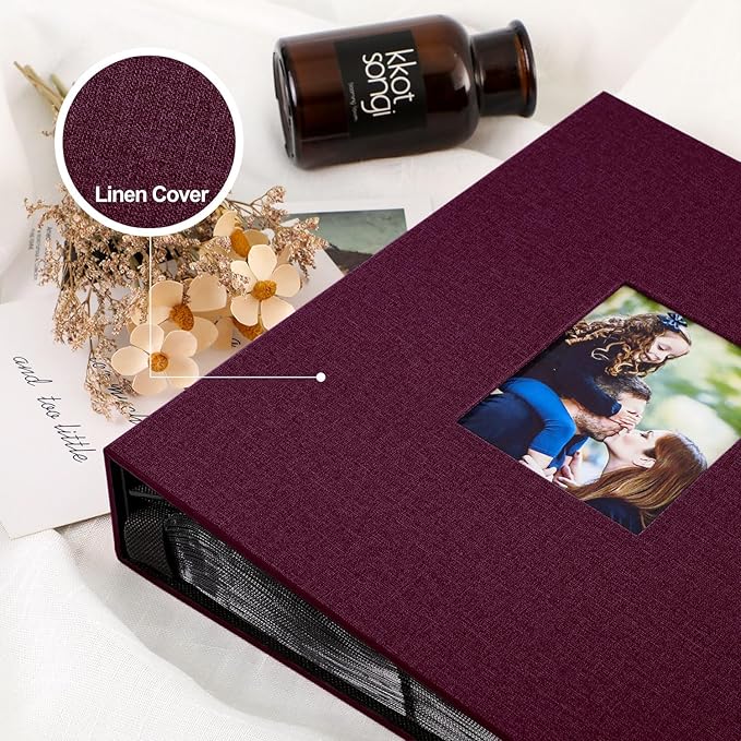 Ywlake Photo Album 4x6 400 Pockets Photos, Linen Photo Albums Holds 400 Vertical Pictures Only Purple
