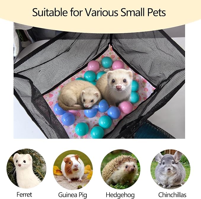 kathson Ferret Ball Pit Hammock for Cage Hanging Bed Playpen Toy Box | Ferret Hammock Compatible with Tunnel System,Guinea Pig Hammocks Hideout Enrichment Toy for Hamster Chinchilla Rat