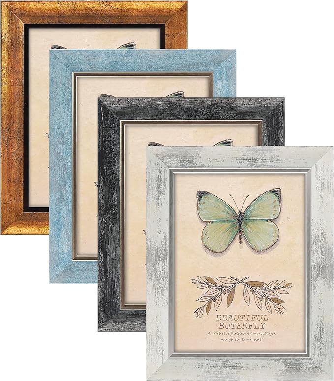 XUANLUO 6x8 Picture Frames Set of 4 Rustic Retro Photo Frame with HD Plastic Cover for Wall Mount and Tabletop Display Family Friends Wedding Gift