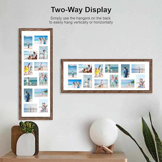 12x36 Picture Frame 2 Packs, Real Glass and Rustic Brown Wood Frame, Display Collage Pictures Twelve 4x6 With Mat or Pennant 12 x 36 Without Mat - Horizontal or Vertical Wall Mounting