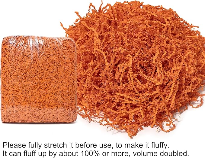 Mefleet 1/2 LB Crinkle Cut Paper Shred Filler 8 oz Orange Crinkle Shredded Paper for Gift Box - Gift Basket Bag Filler - Grass Cushion Stuffing for Halloween, Fall, Easter, Holiday Packaging Wrapping