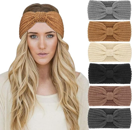 DRESHOW Winter Knit Chunky Headbands for Women Crochet Turban Knitted Ear Warmer Fashion Head Wrap 6 Pack