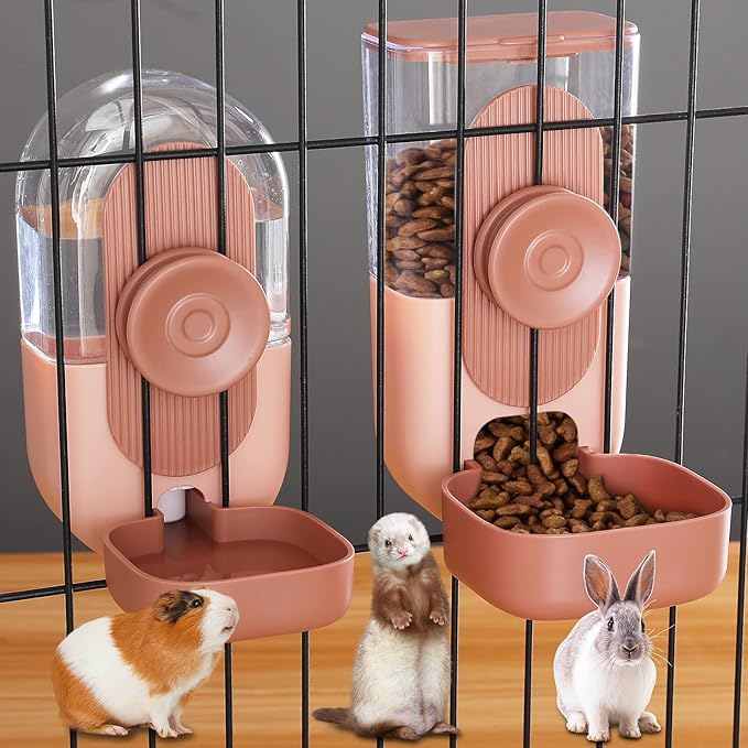 Rabbit Water Dispenser,Bunny Food Bowl,Ferret Feeders Water Bottle for Cage | Hanging Auto Ferret Food Water Dispenser, Auto Gravity Pet Feeder and Waterer Set, Cage Cat Food Bowl Dog Feeding Station