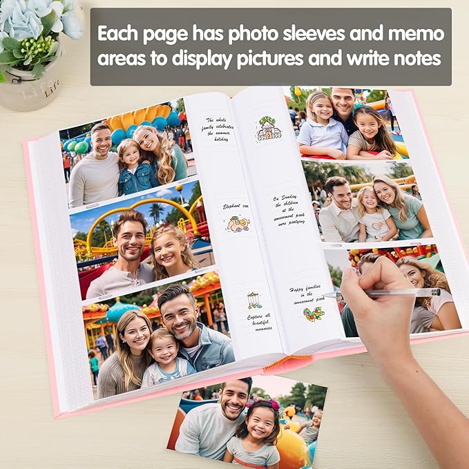 XFveivoo Photo Album 4x6 450 Photos with Writing Space,4 x 6 Photo Book Linen Cover with Front Window, 4x6 Picture Album 450 Photos Photo Album Book for Wedding Kids Travel Family Baby Pictures, Pink