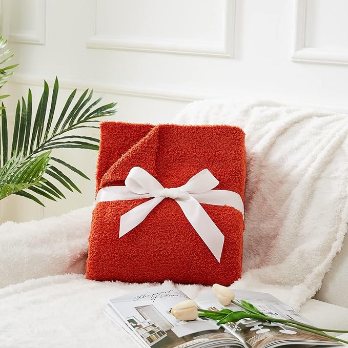 CYMULA Knit Fall Throw Blanket for Couch Orange-Super Soft Lightweight Plush Fuzzy Fluffy Cozy Blankets and Throws for Sofa Bed, 50x60 inches