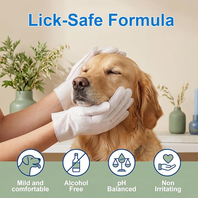 Pet Cleaning Glove Wipes, Plant-Based, Hypoallergenic | No dyes, bath alternative for water-shy dogs, cats, ferrets, guinea pigs; 10x9 inch, 10 pcs travel or daily use