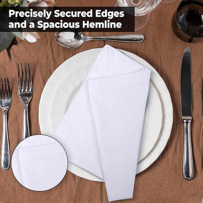 Urban Villa White Cloth Napkins Set of 12 100% Cotton Dinner Napkins Cloths Washable 18”x18” Absorbent Soft Durable Reusable-Ideal for Everyday Use Parties Wedding Thanks Giving Christmas Halloween