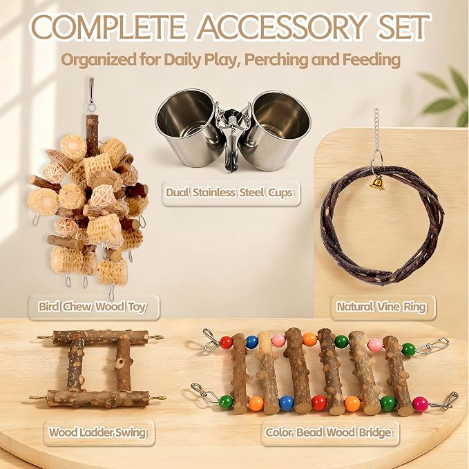 Bird Perch Stand, Multi-Layer Bird Playground, Parrot Cockatoo Parakeet Chew Toys
