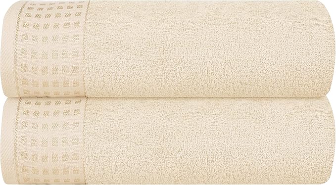 GLAMBURG 100% Cotton 2 Pack Oversized Bath Towel Set 28x55 Inches, Ultra Soft Highly Absorbant Compact Quickdry & Lightweight Large Bath Towels, Ideal for Gym Travel Camp Pool - Ivory