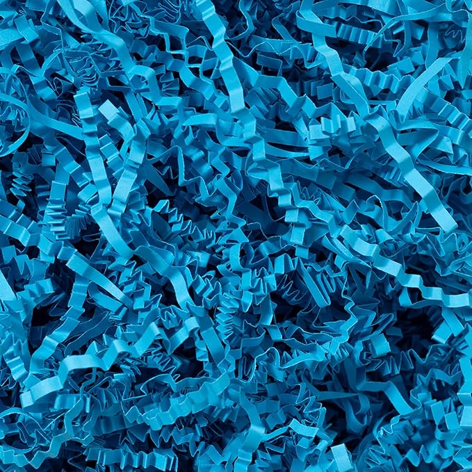 Mefleet 1/2 LB Crinkle Cut Paper Shred Filler 8 oz Blue Crinkle Shredded Paper for Gift Box - Gift Basket Bag Filler - Grass Cushion Stuffing for Easter, Mother's day, Holiday Packaging Wrapping