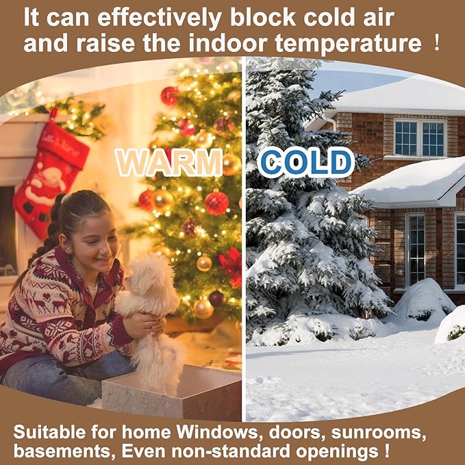 Window Insulation Kit for Winter Adjustable Plastic Insulated Window Cover Sealer Reusable Thermal Thicken Clear Insulation Wrap Transparent Film with Hook and Loop Tape for Winterizing 39'' x 63''