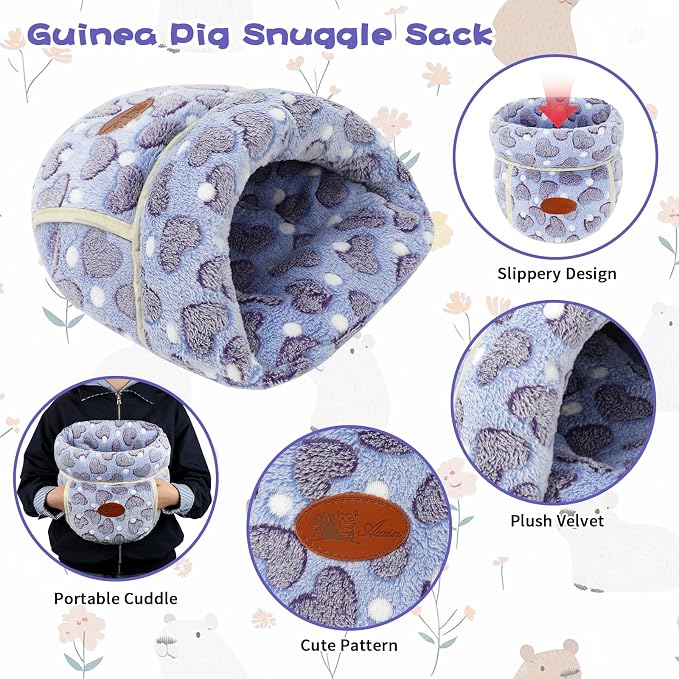 YUEPET Guinea Pig Bed, Warm Fleece Cuddle Cave, Purple Heart | Guinea Pig Cuddle Cave Cozy House, Portable Guinea Pig Hideout, Washable Cushion Pad, Folds Flat for Storage