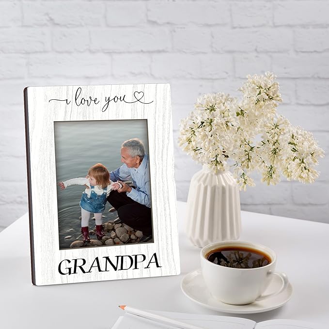 Gifts for Grandpa,“I Love You” Grandpa White Wood Picture Frame, Vertical Photo Frame, Thoughtful Gift for Family, Stylish Tabletop and Home Decor