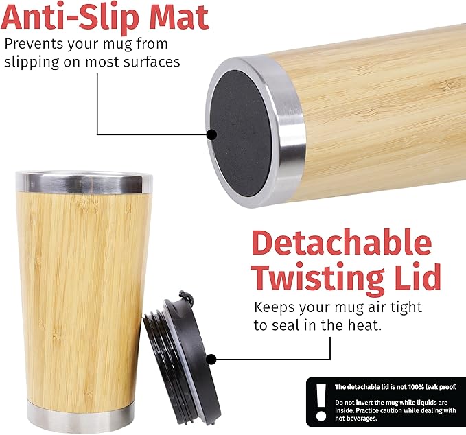 Stainless Steel 15 Ounce Bamboo Tumbler, Box Ready for Valentines Day Wedding Anniversary Birthday Christmas (Custom)