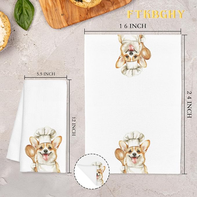 Funny Corgi Chef Kitchen Towels, Corgi Lover Gifts for Women Men, Gifts for Chef, Funny Dog Decorative Dish Hand Tea Towels for Kitchen Bakery, 16x24 Inch