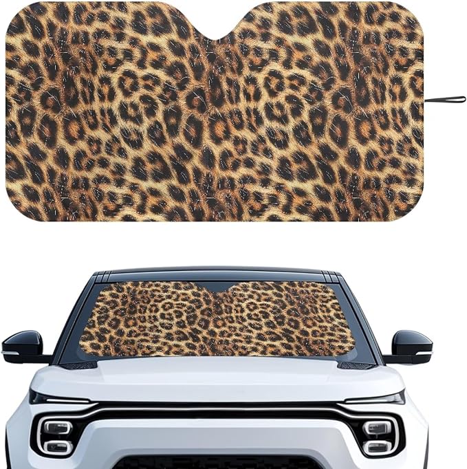 Golden Leopard Print Windshield Sun Shade Foldable Front Windshield Sun Shade for Heat Protection Car Accessories Keep Your Vehicle Cool