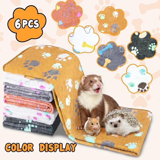 YedsIntu 6 Pcs Washable Guinea Pig Blankets Absorbent Small Animal Fleece Bedding Cage Liners Reusable Pet Pee Pad Sleep Mat Pad Cover for Hamster Ferret Rabbit Chinchilla Hedgehog (Grey, 24" x 35")