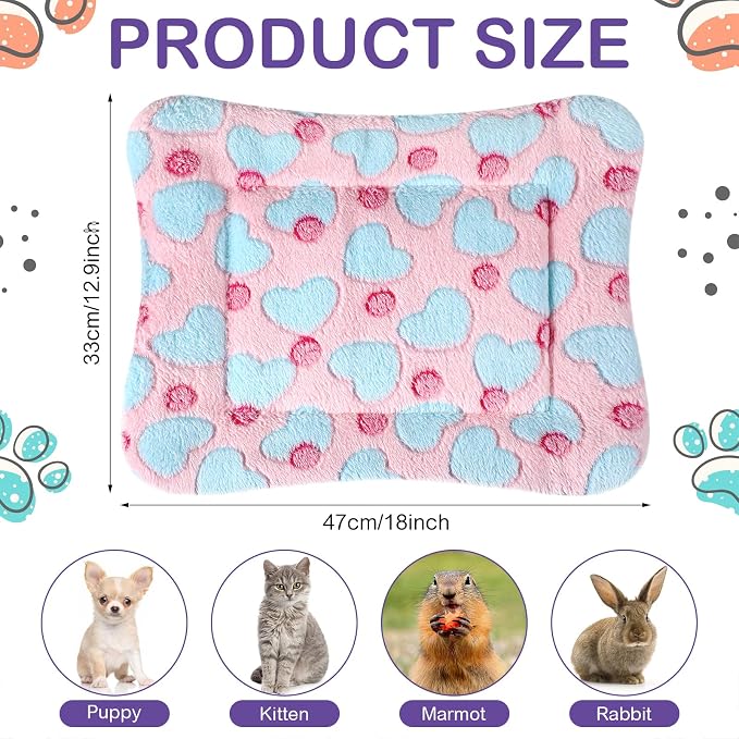 Haull 4 Pcs Waterproof Guinea Pig Bedding Soft Dog Cat Bed Crate Mat Small Animal Plush Cage Liners Rabbit Bunny Kennel Pad Reversible Cozy Pee Thickened Hamster Pad(Heart,13 x 18.5 Inch)